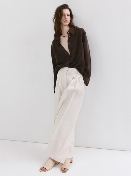 Mango Leather Sculpted Block Heel Mules, Natural - view 2, Natural