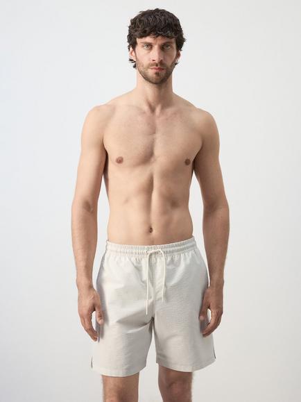 Mango Cotton Blend Swim Shorts, Beige, Beige