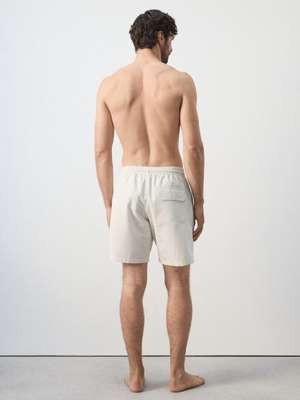 Mango Cotton Blend Swim Shorts, Beige - view 2, Beige