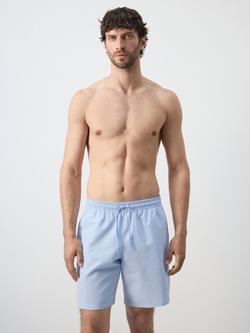 Mango Mid Length Cotton Blend Seersucker Swim Shorts, Sky Blue, Sky Blue