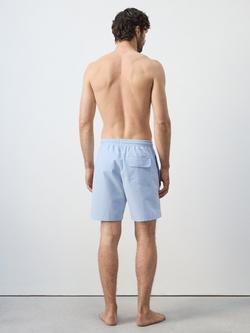 Mango Mid Length Cotton Blend Seersucker Swim Shorts, Sky Blue - view 2, Sky Blue