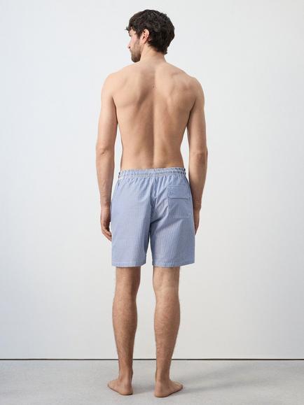 Mango Stripe Cotton Blend Swim Shorts, Ink - view 2, Ink