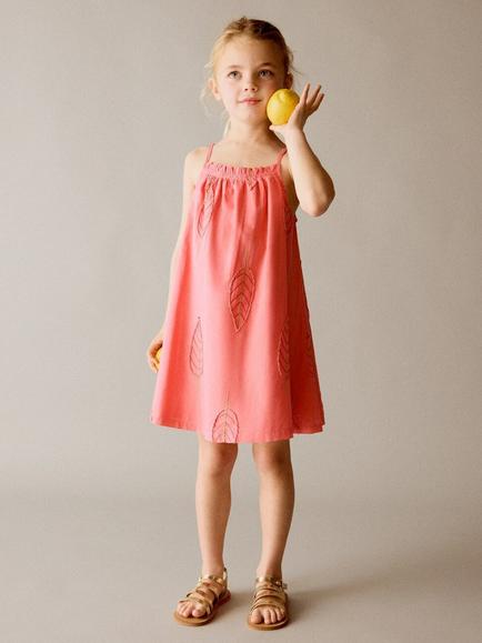 Mango Kids' Square Neck Thin Strap Tunic Dress, Coral, Coral