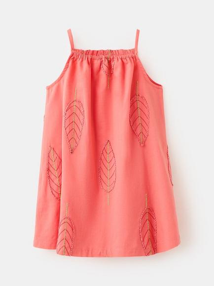 Mango Kids' Square Neck Thin Strap Tunic Dress, Coral - view 2, Coral
