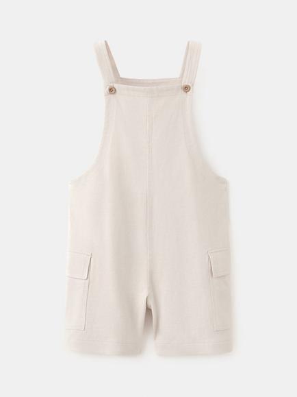 Mango Kids' Square Neck Wide Strap Dungarees, Stone, Stone