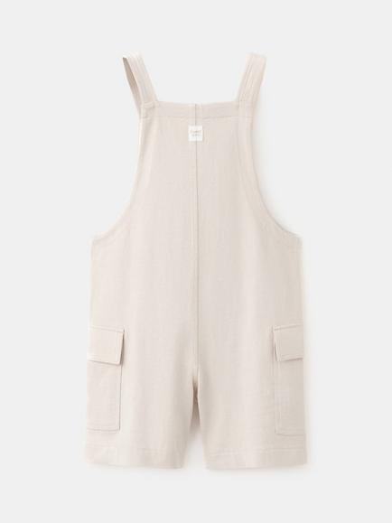 Mango Kids' Square Neck Wide Strap Dungarees, Stone - view 2, Stone
