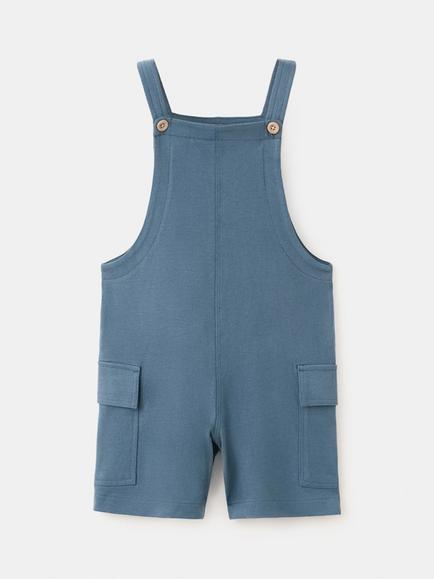 Mango Kids' Square Neck Short Cargo Dungarees, Blue, Blue