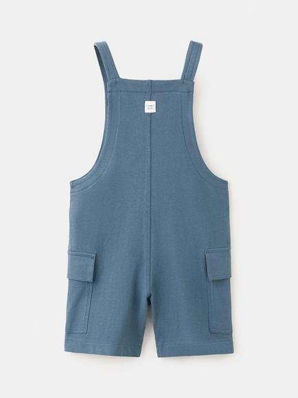 Mango Kids' Square Neck Short Cargo Dungarees, Blue - view 2, Blue