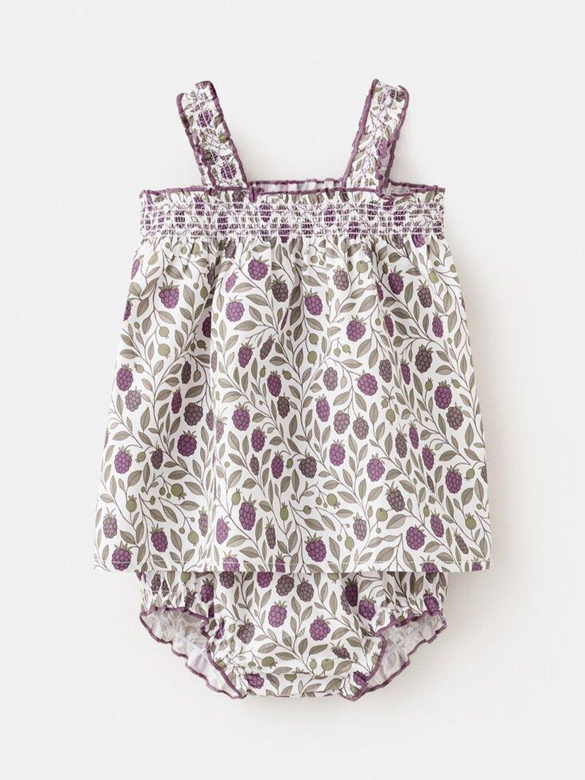 Mango Baby Smocked Square Neck Tunic Romper & Bloomers Set, Off White