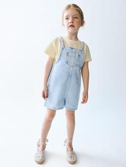 Mango Kids' Sleeveless Square Neck Denim Playsuit, Light Blue, Light Blue