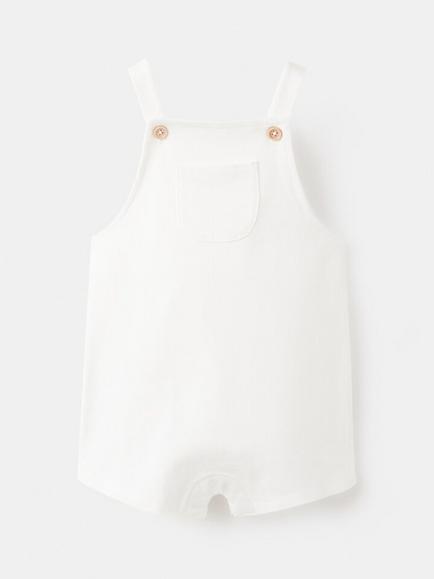 Mango Baby Square Neck Dungaree Romper, Off White, Off White