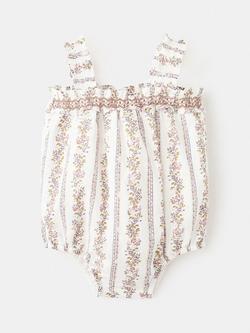 Mango Baby Square Neck Smocked Ruffle Romper, Off White, Off White