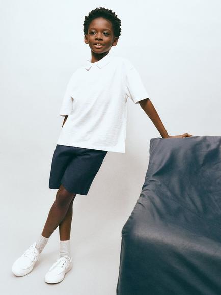 Mango Kids' Linen Blend Drawstring Bermuda Shorts, Navy, Navy