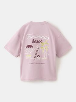 Mango Kids' Relaxed Short Sleeve Graphic Print T-Shirt, Mauve - view 2, Mauve