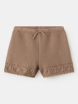 Mango Kids' Textured Knit Shorts, Brown, Brown