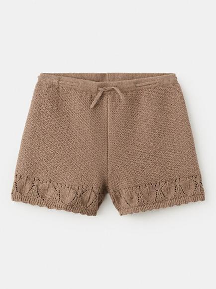 Mango Kids' Textured Knit Shorts, Brown, Brown