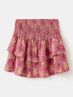 Mango Printed Smocked Tiered Skirt, Pink, Pink
