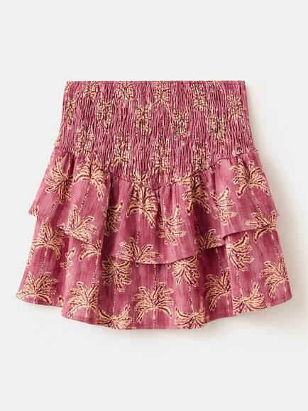 Mango Printed Smocked Tiered Skirt, Pink, Pink