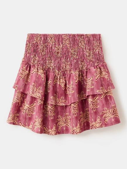 Mango Printed Smocked Tiered Skirt, Pink - view 2, Pink