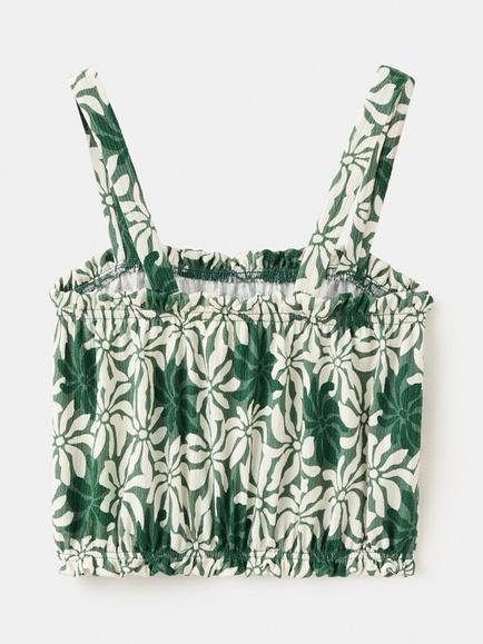 Mango Kids' Sleeveless Smock Crop Top, Green - view 2, Green
