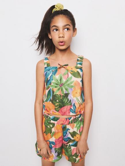 Mango Kids' Printed Crop Top, Orange, Orange