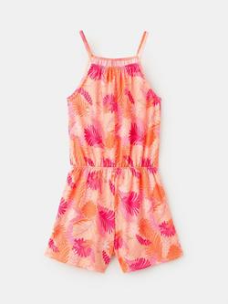 Mango Kids' Relaxed Printed Sleeveless Playsuit, Peach, Peach
