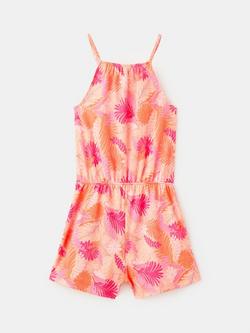 Mango Kids' Relaxed Printed Sleeveless Playsuit, Peach - view 2, Peach