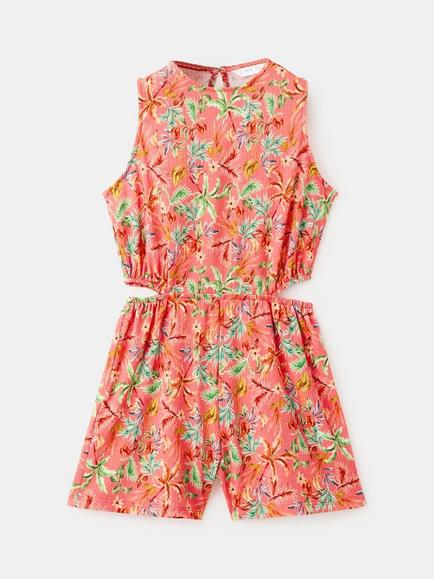 Mango Kids' Wide Leg Short Playsuit, Coral, Coral