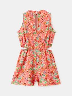 Mango Kids' Wide Leg Short Playsuit, Coral - view 2, Coral