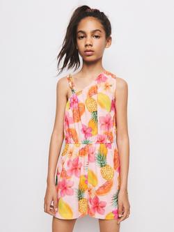 Mango Kids' Sleeveless Asymmetric Short Playsuit, Pink, Pink