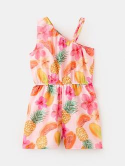 Mango Kids' Sleeveless Asymmetric Short Playsuit, Pink - view 2, Pink