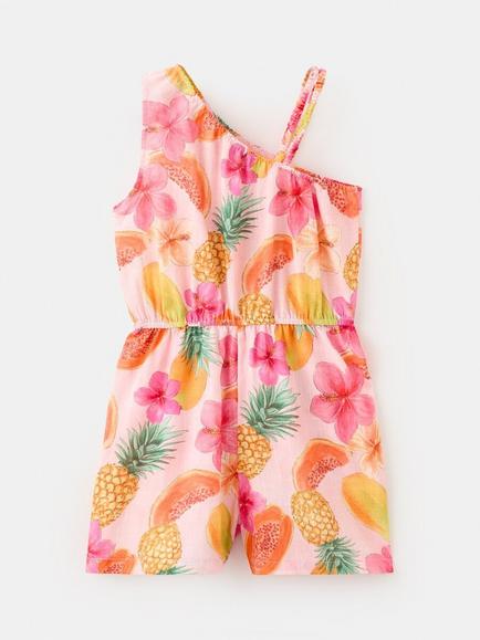 Mango Kids' Sleeveless Asymmetric Short Playsuit, Pink - view 2, Pink