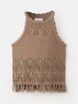 Mango Kids' Sleeveless Halter Crochet Top, Brown, Brown
