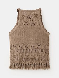 Mango Kids' Sleeveless Halter Crochet Top, Brown - view 2, Brown