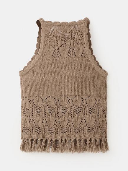 Mango Kids' Sleeveless Halter Crochet Top, Brown - view 2, Brown