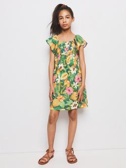 Mango Kids' Printed Short Sleeve Dress, Green, Green