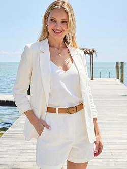 Sosandar Linen Blend Blazer, Ivory - view 2, Ivory