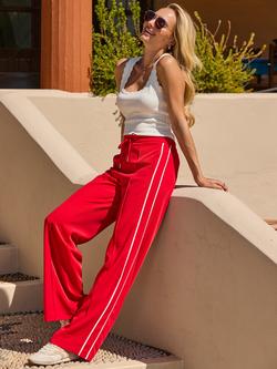 Sosandar Stripe Wide Leg Trousers, Red, Red