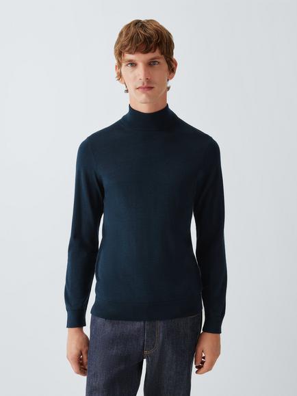 John Lewis Wool Silk Blend Roll Neck Jumper, Navy, Navy