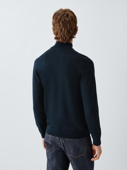 John Lewis Wool Silk Blend Roll Neck Jumper, Navy - view 2, Navy