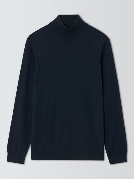 John Lewis Wool Silk Blend Roll Neck Jumper, Navy, Navy