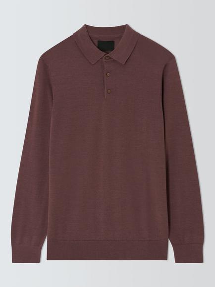 John Lewis Long Sleeve Wool Silk Blend Polo Shirt, Dk Pink