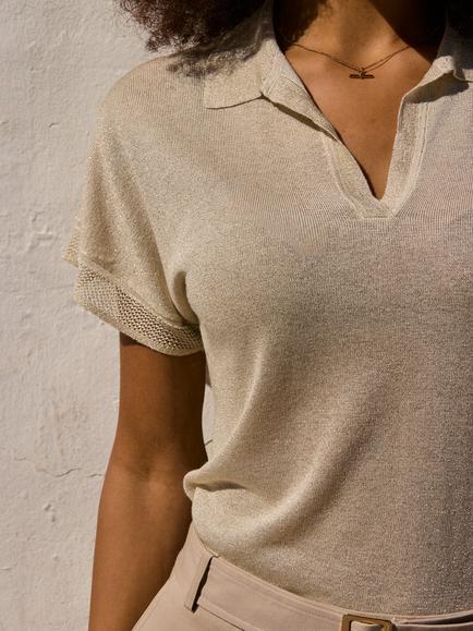 Sosandar Knitted Top, Gold - view 2, Gold