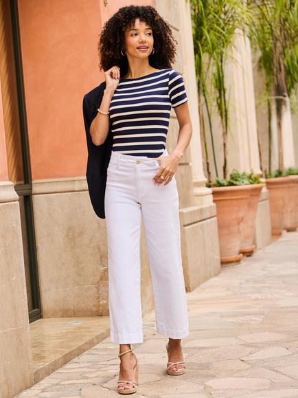 Sosandar Jersey Stripe Top, Navy/White - view 2, Navy/White