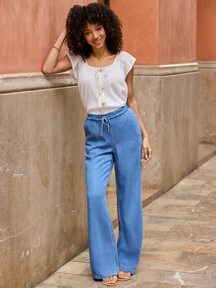 Sosandar Dobby Cotton Tassel Tie Top, White - view 2, White