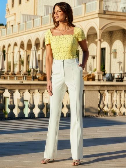 Sosandar Lace Top, Yellow - view 2, Yellow