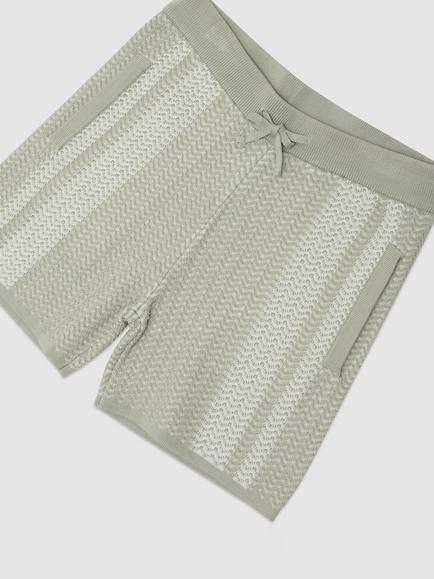 Reiss Kids' Rudy Textured-Knit Striped Shorts, Sage/White - view 2, Sage/White
