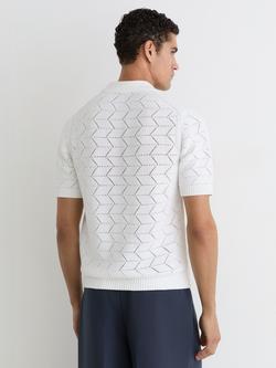 Reiss Dalkeith Pointelle Knit Cuban Collar Short Sleeve Shirt, White - view 2, White
