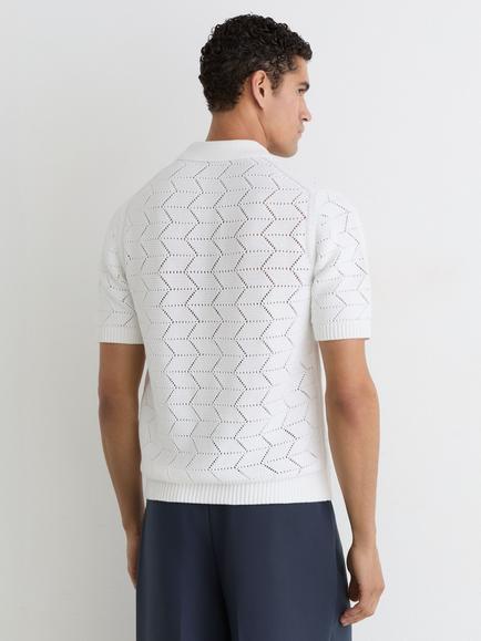 Reiss Dalkeith Pointelle Knit Cuban Collar Short Sleeve Shirt, White - view 2, White