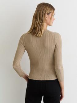 Reiss Milo Metallic Rib Knit Cardigan, Gold - view 2, Gold